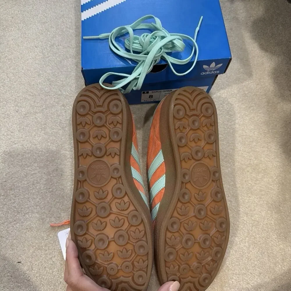 adidas Gazelle Indoor Easy Orange/Clear Mint Suede Low Top Sneakers IH7499